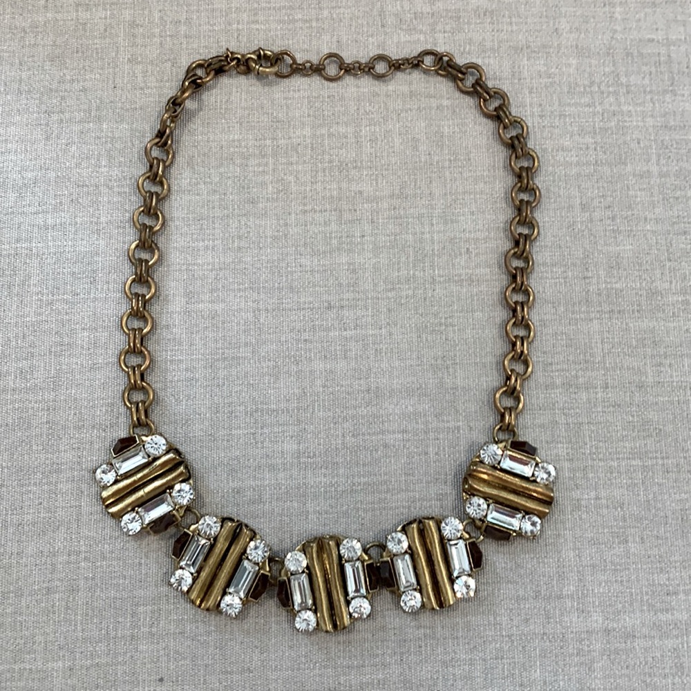 J Crew Brass and Crystal Statement Necklace